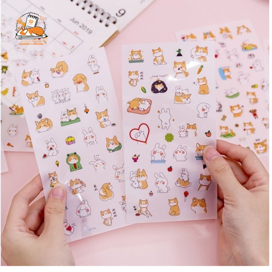 Set 12 sticker hoạt hình cô gái, chó shiba, emoji dễ thương