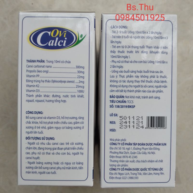 Hộp 15 ống Canxi nano Ovi Calci bổ sung Canxi giúp phát triển chiều cao ở trẻ, giảm nguy cơ loãng xương ở người già