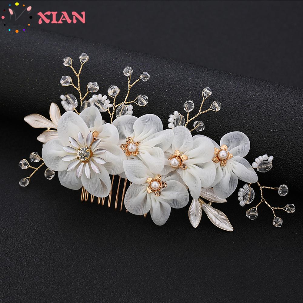 (Hàng Mới Về) Lược Cài Tóc Hình Hoa Trắng Đính Ngọc Trai Thời Trang