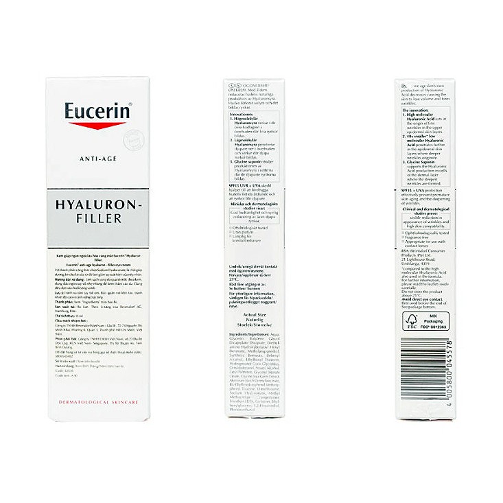 [TEM CTY] [MẪU MỚI] EUCERIN Hyaluron [3X]+ Filler Eye Cream SPF15 15mL - Kem Dưỡng Ngăn Ngừa Lão Hóa Vùng Mắt.