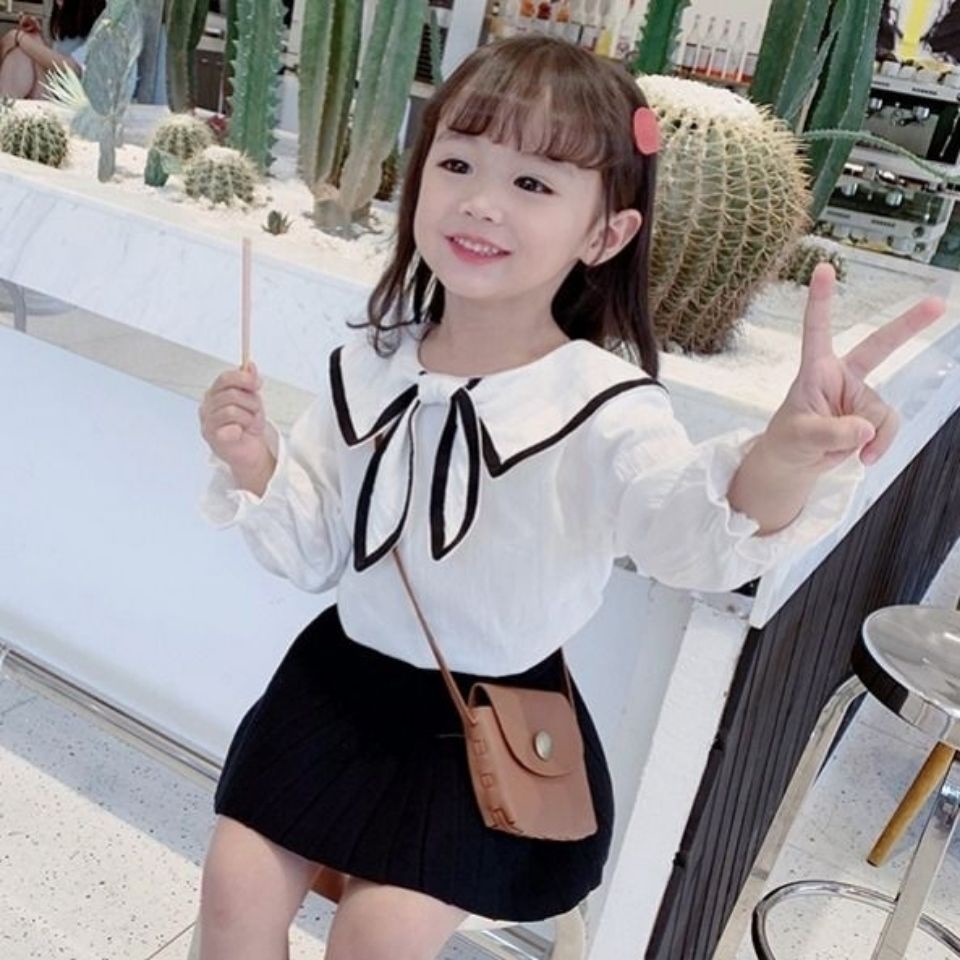 Áo Sơ Mi Dài Tay Phối Nơ Xinh Xắn Dành Cho Bé Gái