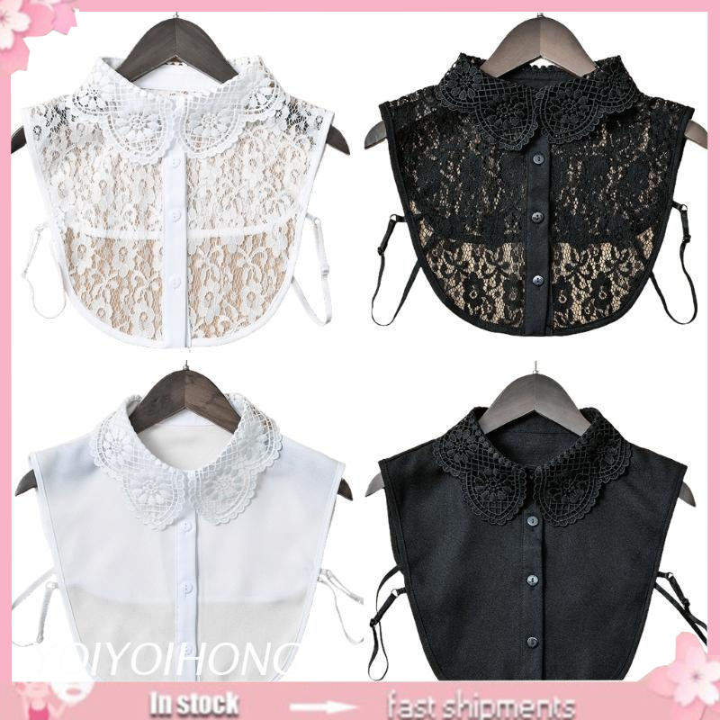 Cổ áo sơ mi ren hoa thoáng khí phối nút cài thanh lịch có thể tháo rời dành cho nữ