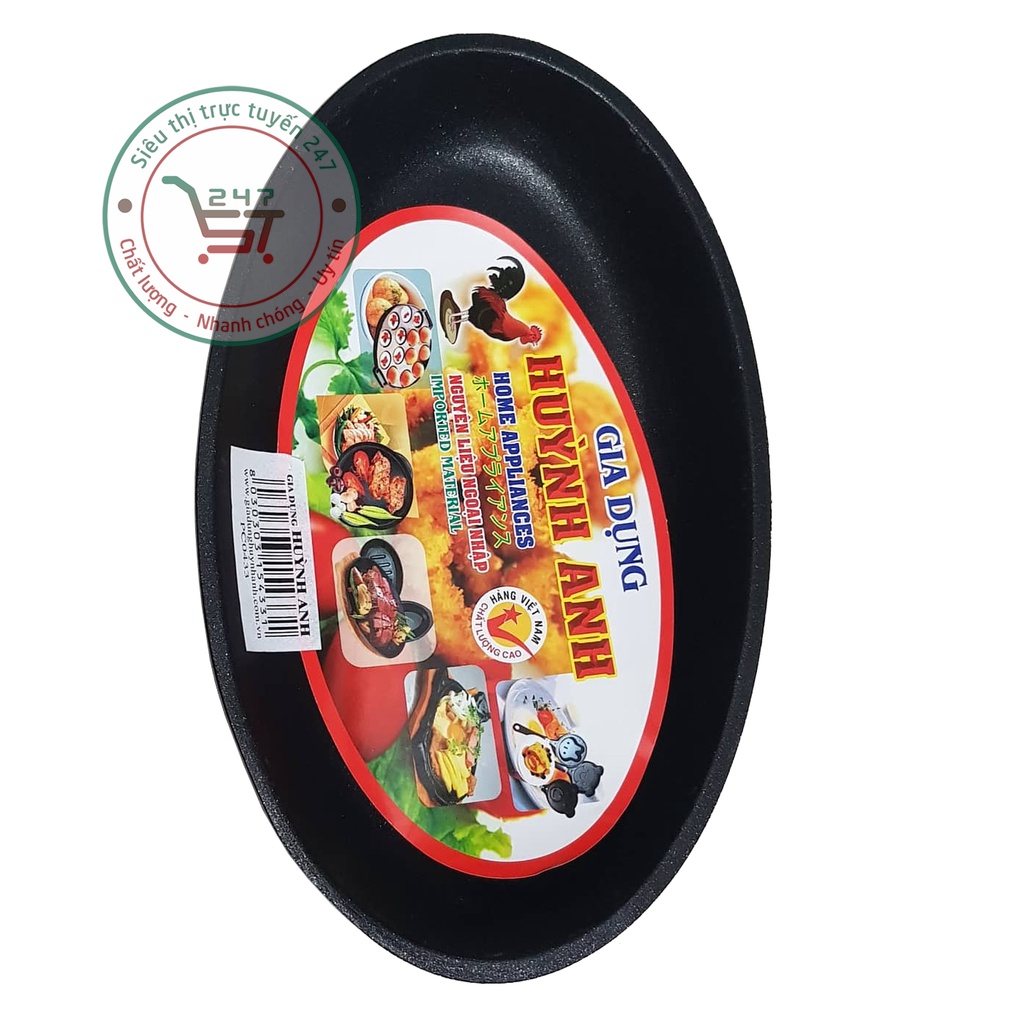 Chảo nhôm bò né khuôn bò bít tết oval chống dính Huỳnh Anh