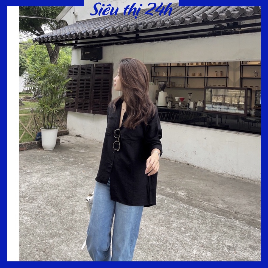 Áo sơ mi nữ dài tay form rộng bigsize chất liệu đũi Siêu thị 24 giờ, kiểu dáng độc lạ, sang chảnh SMH.31 | BigBuy360 - bigbuy360.vn