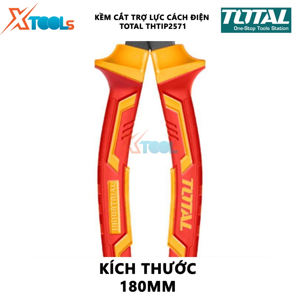 Kìm cắt cộng lực cách điện TOTAL THTIP2571 | kềm cắt trợ lực Kích thước 7inch/ 180mm | Đầu kềm được mạ đen và đánh bóng,