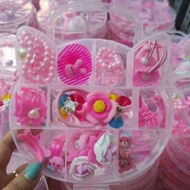 Bộ hộp chun buộc tóc kẹp tóc Hello kitty