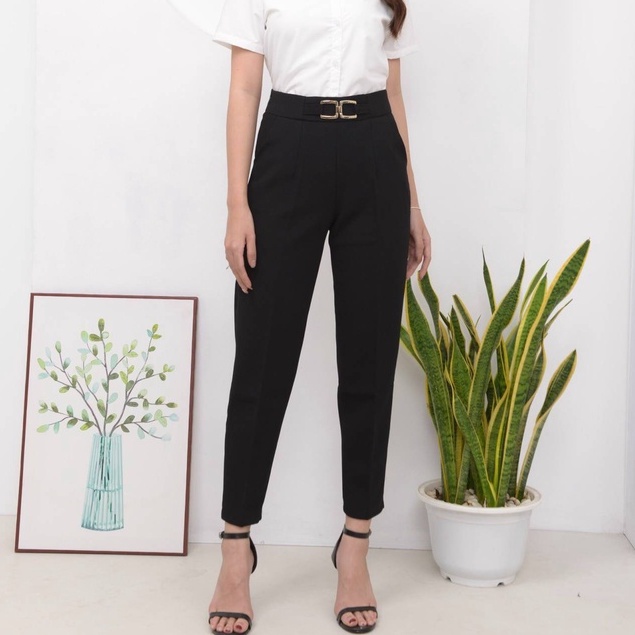 Quần baggy nữ lưng cao đai X công sở Homieyl cao cấp chất vải đẹp, quần tây nữ lưng cao màu đen đi học đi làm