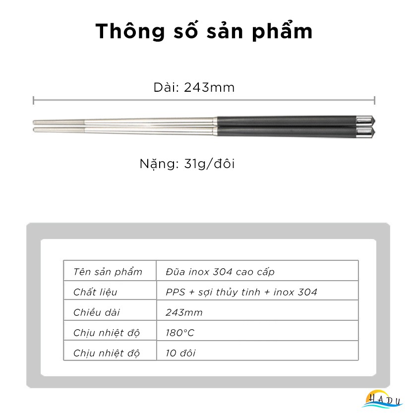 Đũa Inox 304 Chống Trượt Cao Cấp Kháng Khuẩn Ăn Cơm Sang Trọng HADU