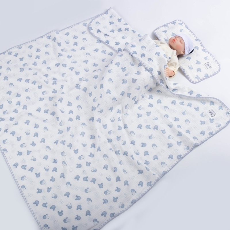 Chăn xô kèm gối muslin 4 lớp Chéri 110x110cm mềm thoáng [ babyboo]