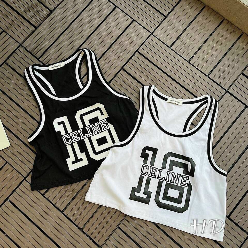 [SIÊU HOT] Áo Croptop Nữ - Áo Ba Lỗ Đen Trắng Phối Viền Số 16 Nữ