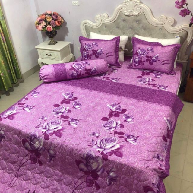 Sale 69k Bộ ga gối poly 1,6m Hạc hồng nền xanh