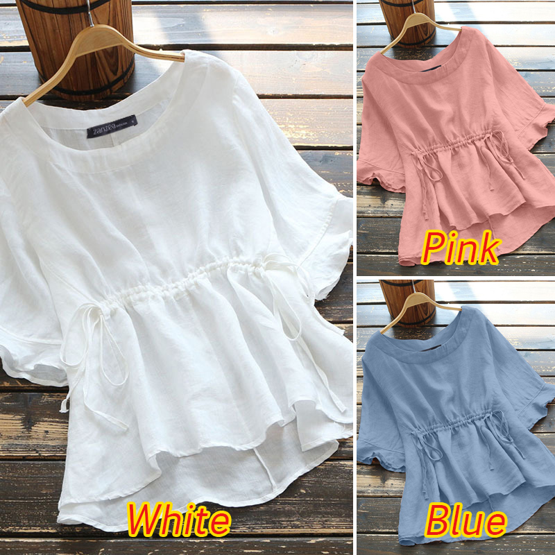 Áo Nữ ZANZEA Tay Ngắn Cổ Tròn Thời Trang Vintage