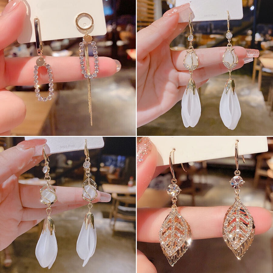 Bông Tai Dáng Dài Hình Hoa Đính Pha Lê Tua Rua Thời Trang Dự Tiệc Cưới Năm 202