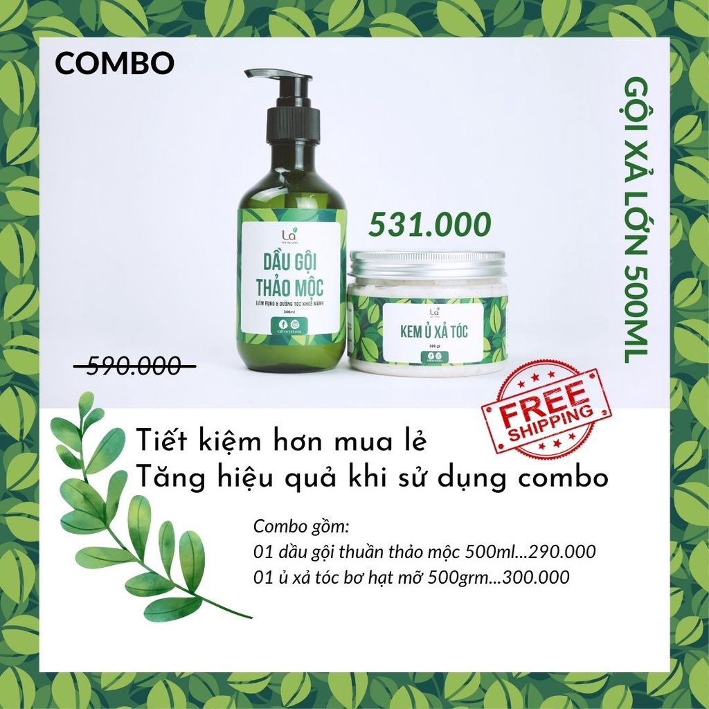 Combo Gội Xả Thảo Mộc Handmade Size Lớn (500ml)