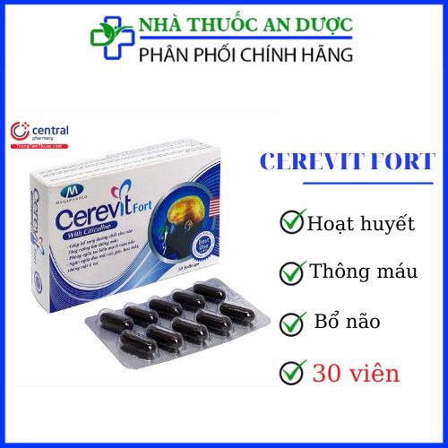 Hoạt huyết dưỡng não ginkgo Cerevit Fort Citicoline tăng cường lưu thông máu, phòng ngừa tai biến mạch máu não – Hộp 30