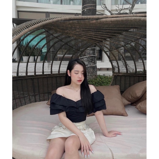 SET ÁO ĐEN BÈO BẸT + CHÂN VÁY TRẮNG MS372