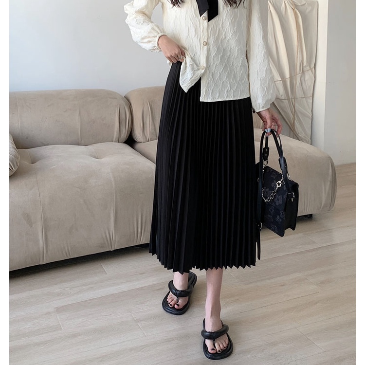 Chân Váy Chữ A Xếp Ly Lưng Thun Co Giãn Phong Cách Hàn Quốc Dành Cho Nữ