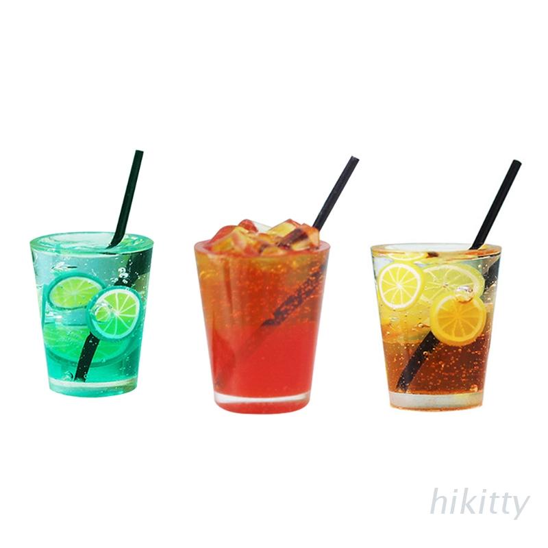 Bộ 3 mô hình cốc nước đồ chơi bằng nhựa resin mini có ống hút độc đáo dành cho nhà búp bê của bé HIK