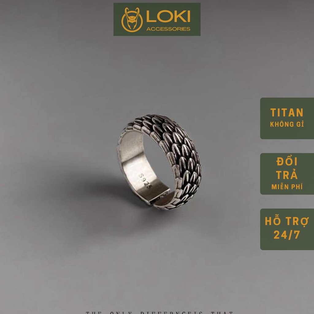 Nhẫn Nam Vảy Rồng Phong Cách Cá Tính Loki Accessories Màu Bạc Đẹp Cao Cấp - Nhẫn Nam Vẩy rồng Titan - Nhẫn Vẩy Rồng