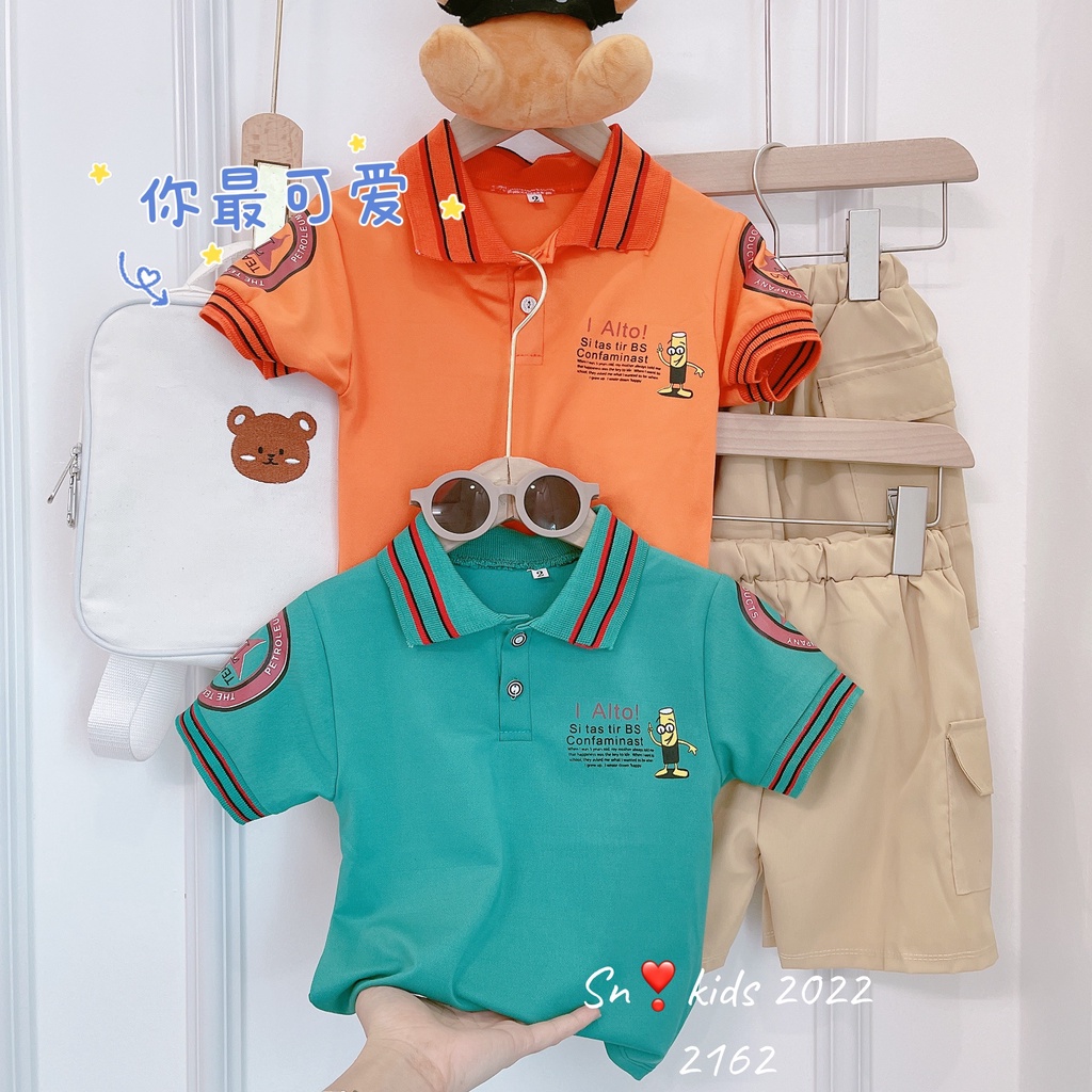 Quần áo bé trai, set bộ áo có cổ họa tiết ALTO kèm quần kaki mềm túi hộp cực chất cho bé