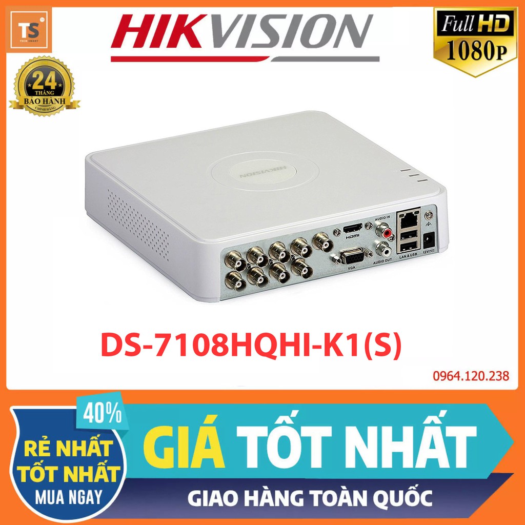 Đầu ghi hình HIKVISION DS-7108HQHI-K1(S) 8 kênh HD 2MP, 1 SATA , Audio, Add thêm được 2 camera IP 2MP