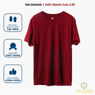 Áo Phông Trơn Nam TheGoong Cổ Tròn, Áo Thun Trơn Basic Cotton Cao Cấp Hàng Hiệu Không Cổ Thoáng Mát Tay Ngắn Màu Đô JP