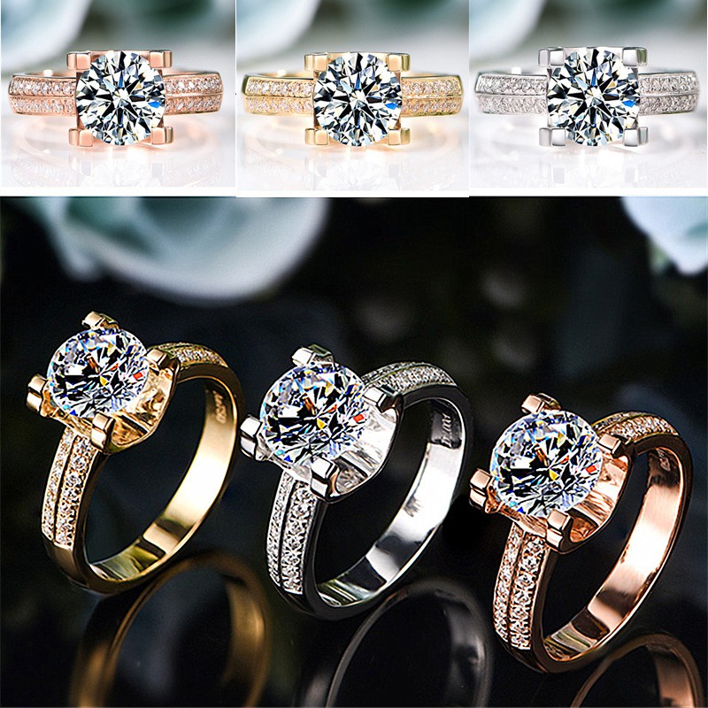 Nhẫn đính hôn kim cương vàng trắng thiết kế sang trọng cho nữ