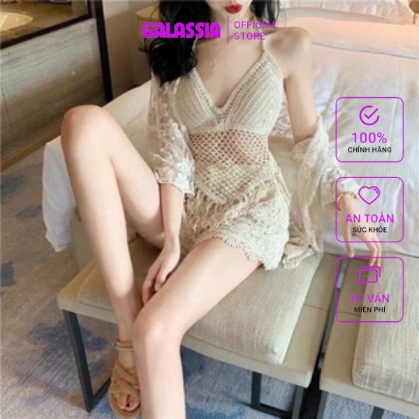 Set bikini ren lưới đồ bơi nữ 3 món sexy đi biển kín đáo thời trang cao cấp GALASSIA
