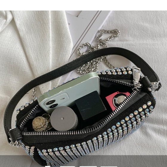 Túi Đeo Chéo Vai Hình Vuông Cỡ Nhỏ Đính Đá Lấp Lánh Thời Trang Cho Nữ