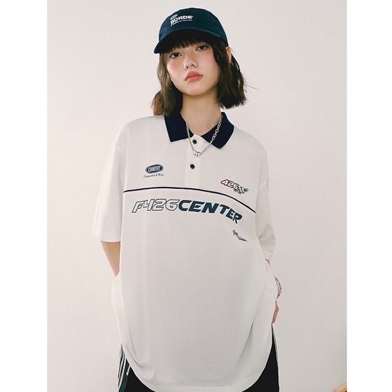 Áo polo nam nữ,in chữ Center thiết kế 2 màu