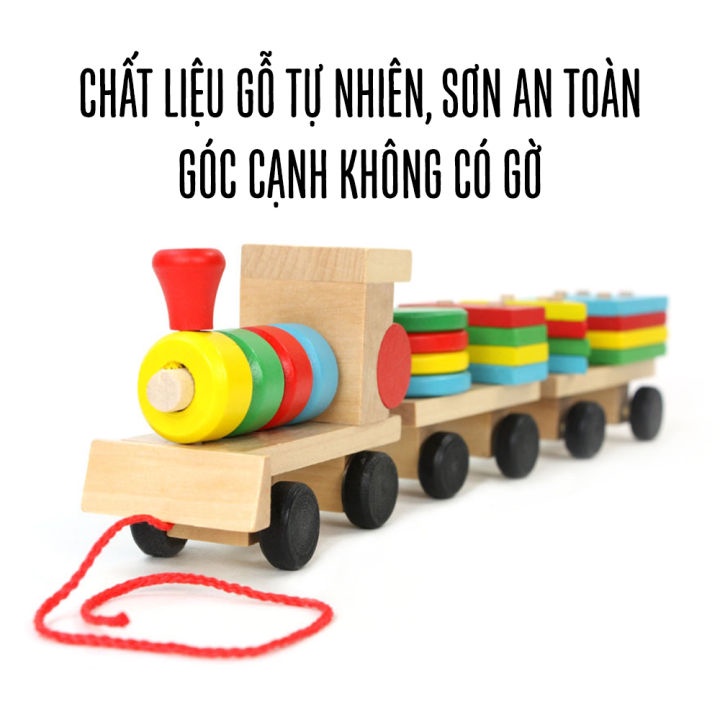 Đồ chơi gỗ thông minh cho bé, đoàn tàu hỏa gỗ thả hình khối nhiều màu sắc cho bé phát triển trí tuệ