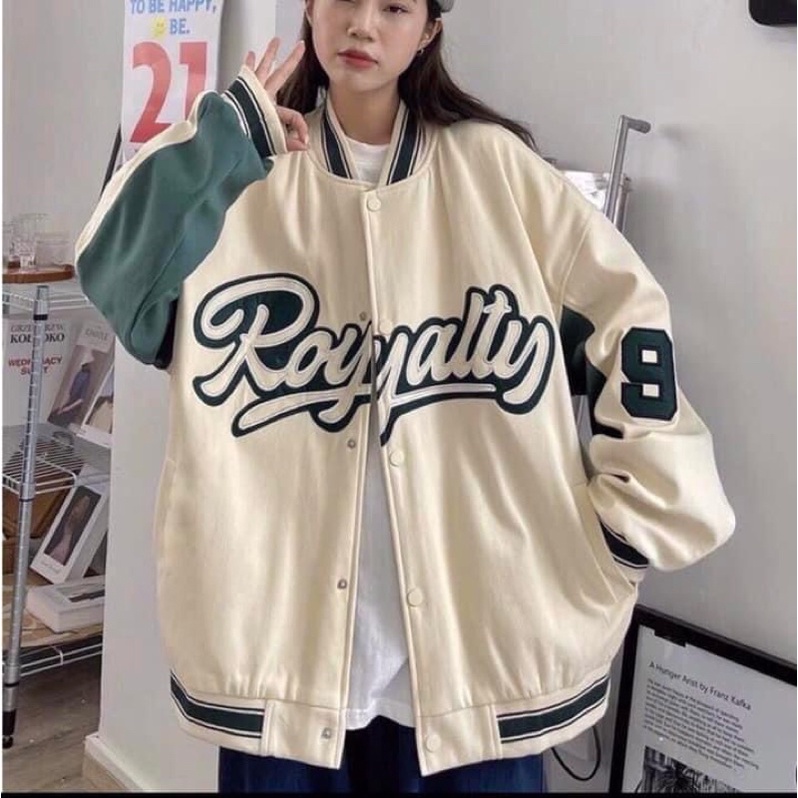 Áo Khoác Bomber Unisex, Áo Bomber Bóng Chày Royalty Form Rộng Chất Gió Và Kaki