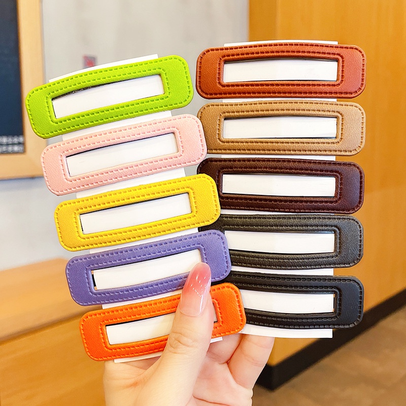 Kẹp Tóc Da PU Màu Kẹo Ngọt Hình Chữ Nhật Phong Cách Vintage Cho Nữ