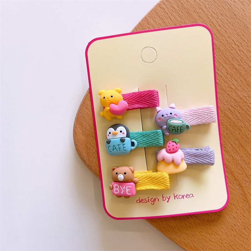 Set 5 Kẹp Tóc Nhựa Hình Động Vật Hoạt Hình Phong Cách Hàn Quốc Cho Bé Gái