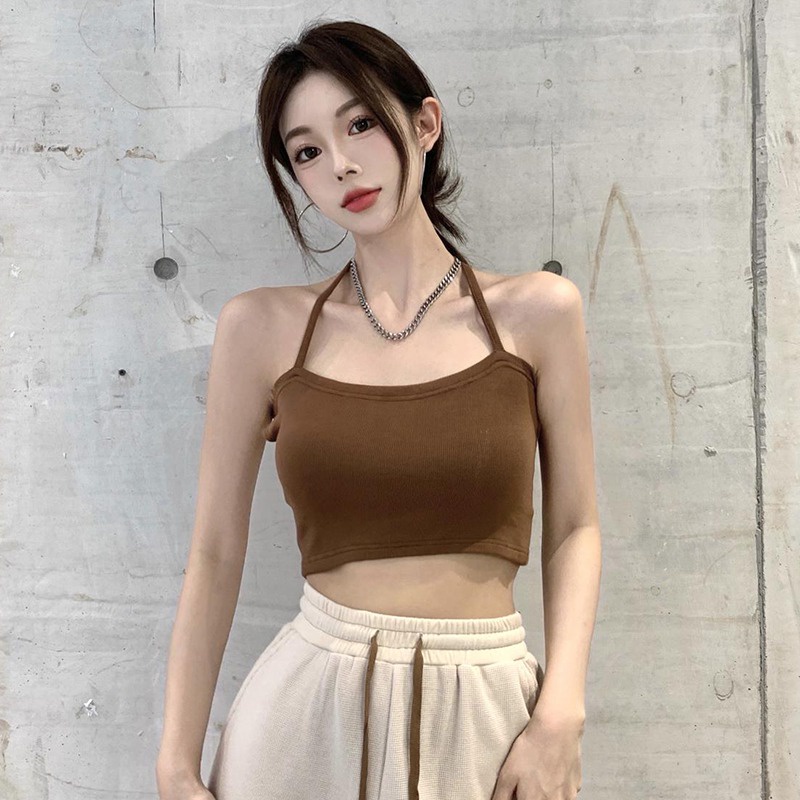 Set Áo Croptop Món Áo Lót +  Không Tay Màu Sắc Đơn Giản Trẻ Trung Áo Thun Dài Tay
