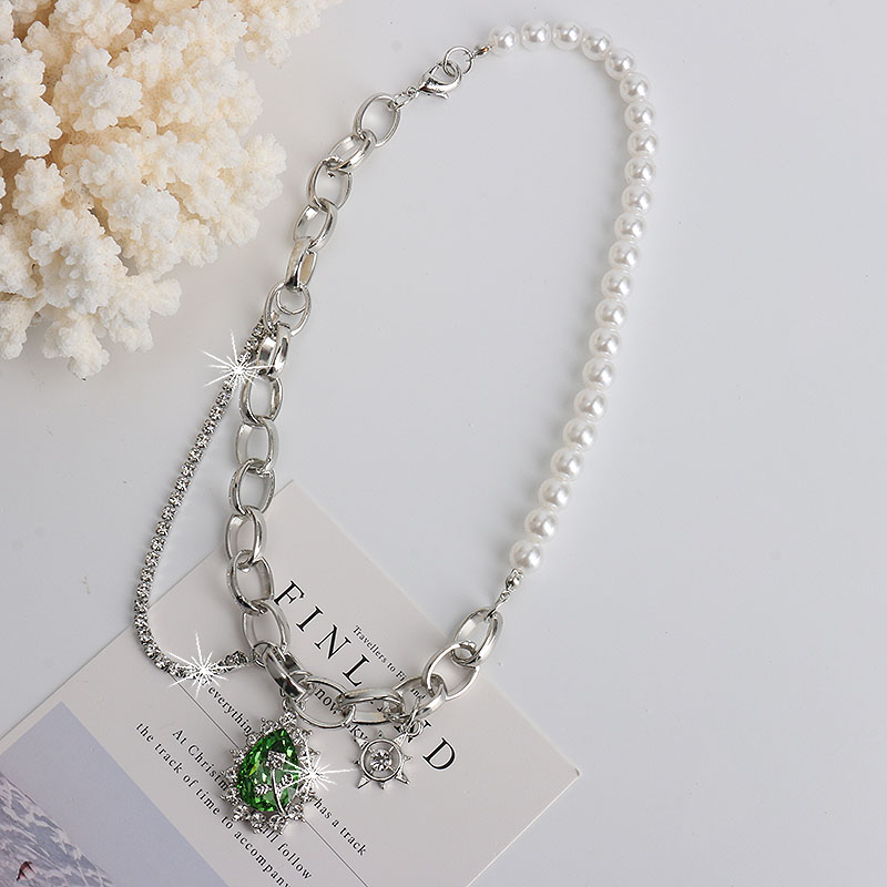 Vòng cổ mặt đá xanh lá nhân tạo phong cách đường phố