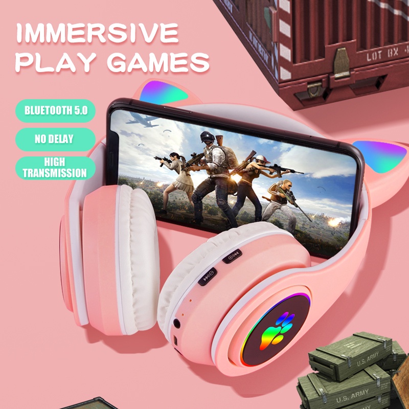 Tai Nghe bluetooth Không Dây b39 Hình Tai Mèo Dễ Thương Kèm Mic