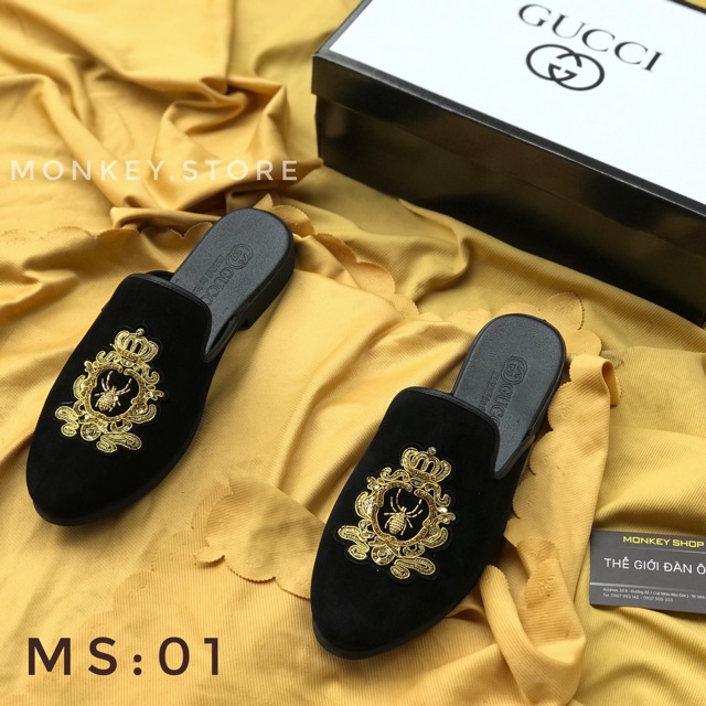 [ Hàng mới ] Giày sục nam thời trang 2020, chất liệu nỉ nhung thêu logo đính đá - Có hộp ( Ảnh thật kèm video - Mã SN09) | BigBuy360 - bigbuy360.vn