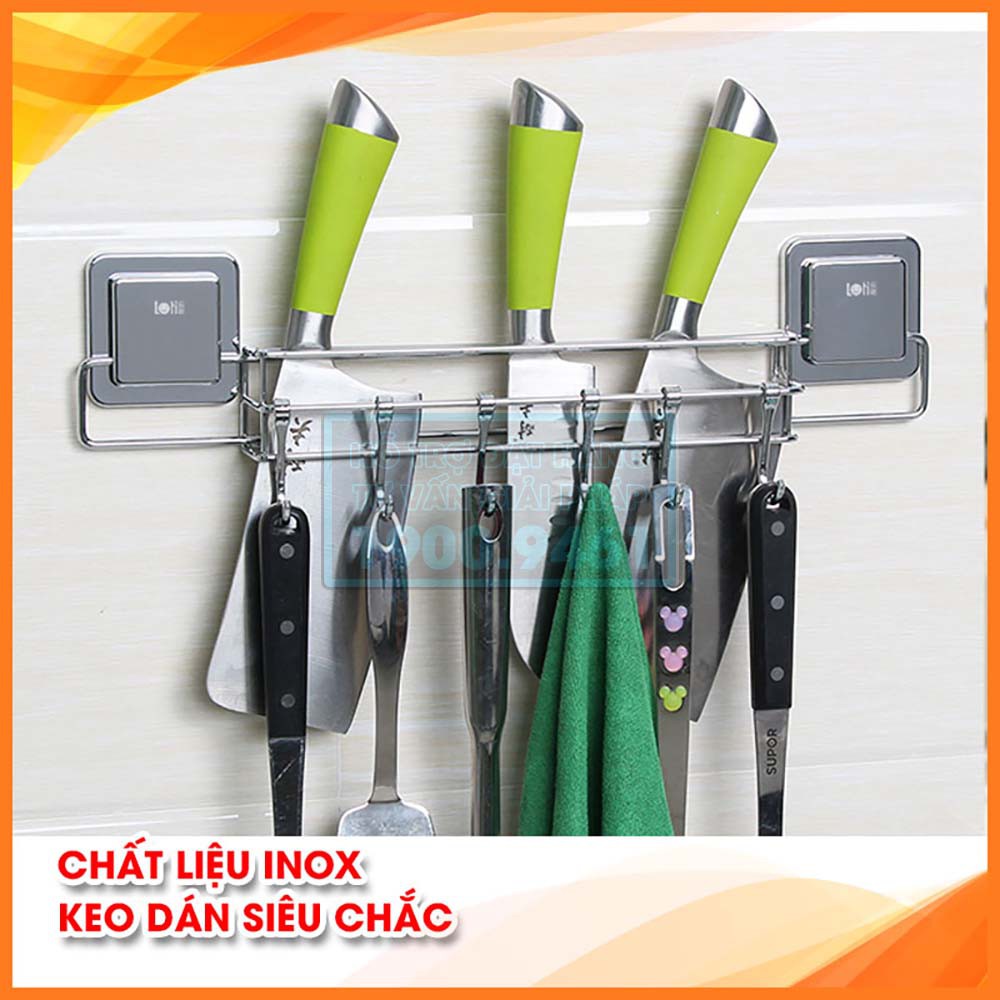 Kệ dụng cụ nhà bếp cài dao có móc treo thông minh inox 304, không cần khoan tường LOTI 9312