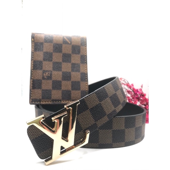 COMBO bộ caro nâu - Thắt lưng và ví - Dây nịt da và bóp da cao cấp new 2022