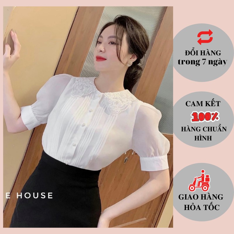 Áo sơ mi phong cách hàn quốc cổ ren sang chảnh - chất liệu tơ mềm mịn