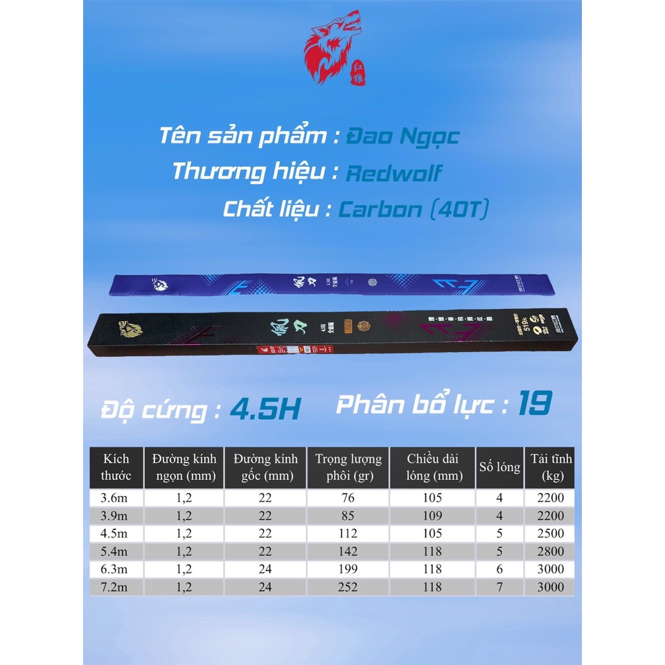 Cần Redwolf - Đao Ngọc - 4.5H-19 ( tặng ngọn )