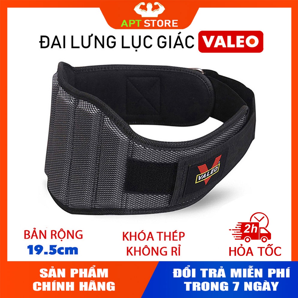 ĐAI LƯNG MỀM HỖ TRỢ TẬP GYM VALEO BẢN 19.5CM THIẾT KẾ LỤC GIÁC ÔM TRỌN LƯNG
