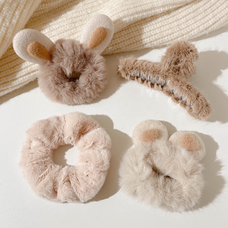 Dây Cột Tóc Scrunchies Bằng Vải Bông Mềm Hình Thỏ Dễ Thương Phong Cách Hàn Quốc Cho Nữ