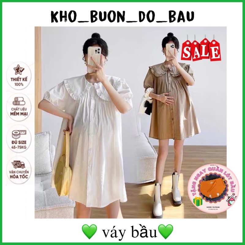 Váy bầu đẹp dáng thiết kế công sở Kết hợp sau sinh - Freesize dưới 75kg