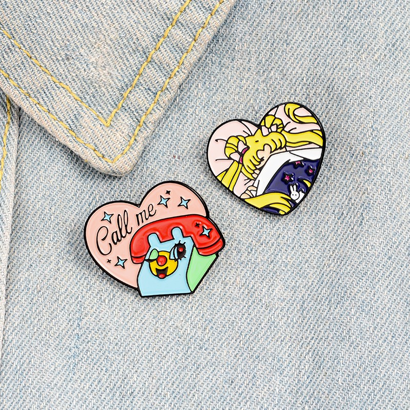 2 Style Anime Enamel Pin Sailor Moon Badge Brooch Lapel Pin Cartoon Jewelry Fans Gifts