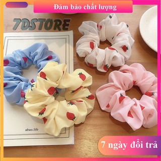 Cột Tóc Vải Scrunchies Mềm Trái Dâu Xinh Xắn