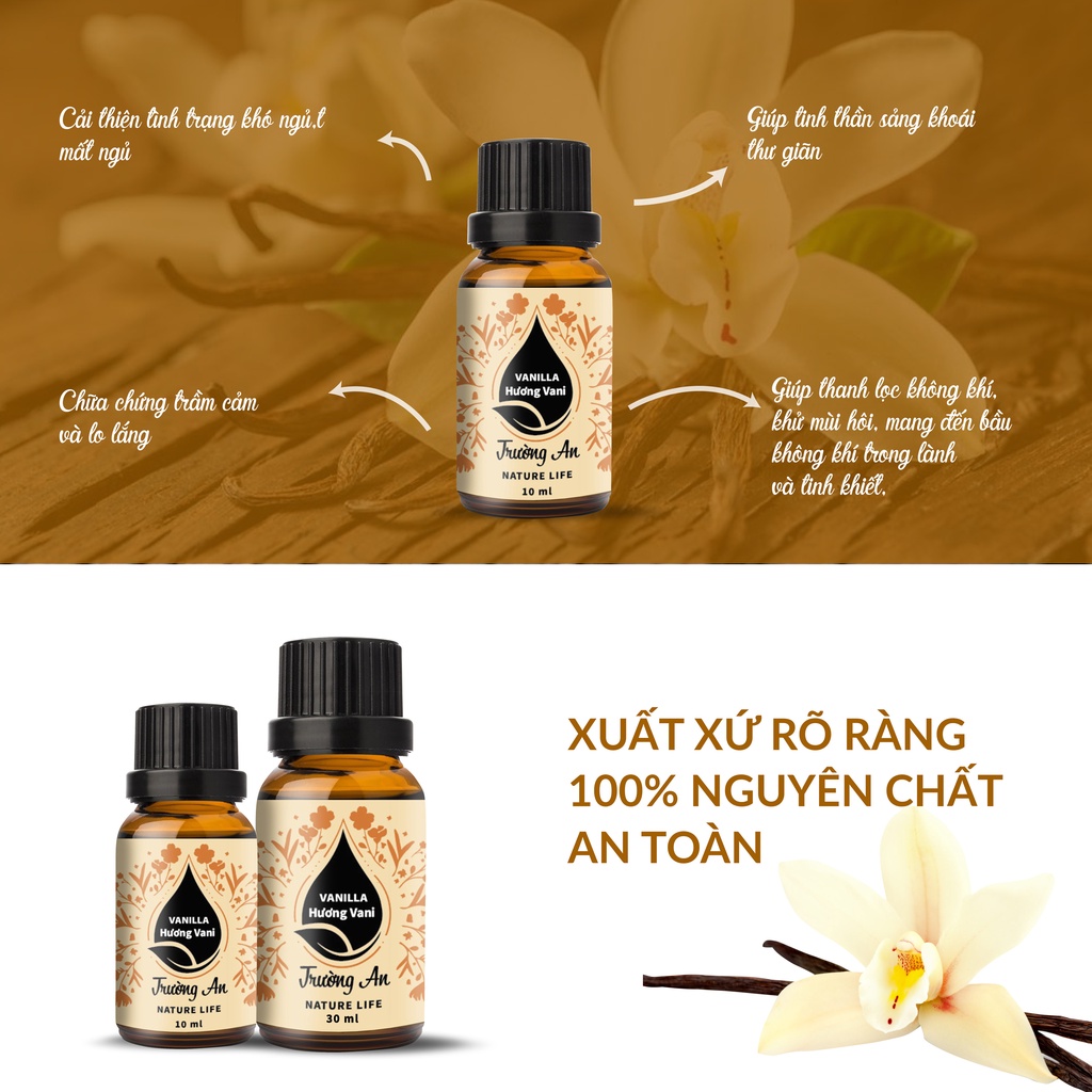 Tinh dầu Vani Vanilla Trường An Natural Life, xuất sứ thiên nhiên không pha tạp chất, có giấy kiểm định COA