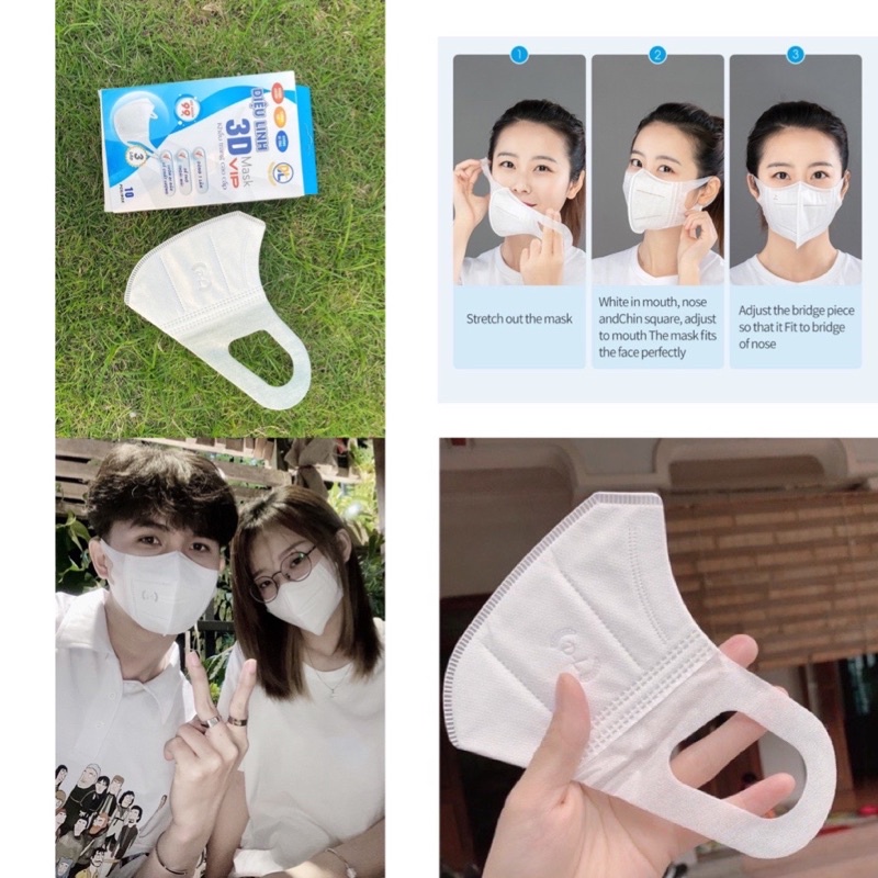 Hộp 10 Cái Khẩu Trang 3D Mask Diệu Linh Co Dãn Kháng Khuẩn