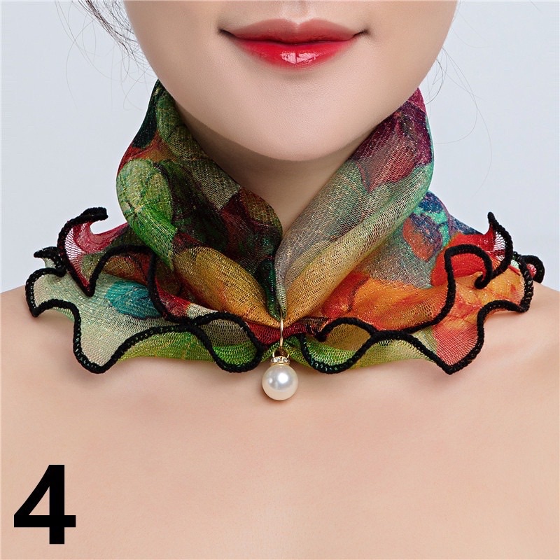 Khăn Choàng Cổ Che Mặt Bằng Lụa Phối Lưới Mỏng Chống Nắng Thời Trang Xuân Thu Dễ Phối Đồ Cho Nữ